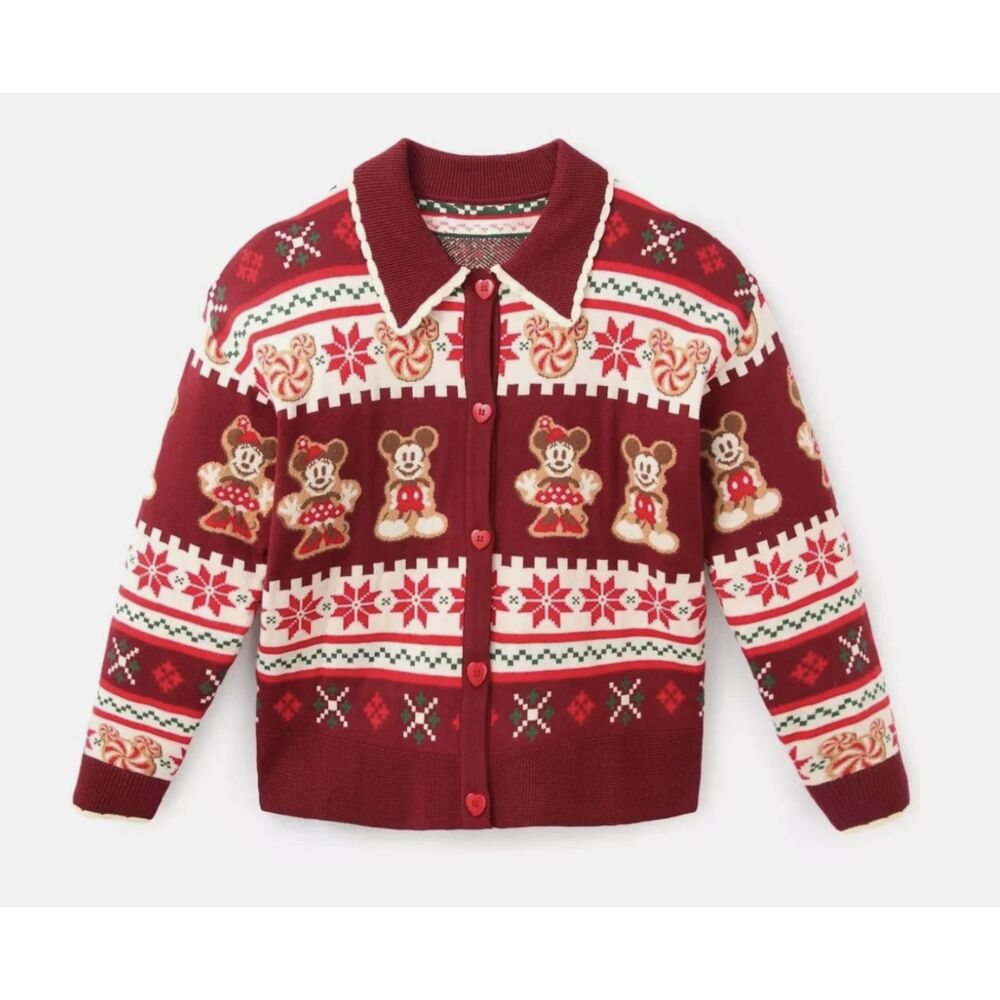 NWT Disney Her Universe Gingerbread Fair Isle Cardigan Sweater Mickey Minnie 3X